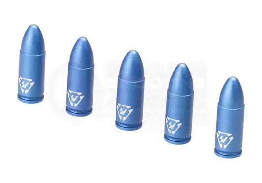 Dry Fire Trainingspatronen von Strike Industries im Kaliber 9mm aus Aluminium in blauer Farbe