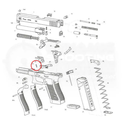 Glock Feder für den Verriegellungsschieber bzw. Zerlegehebel auf der Explosionszeichnung
