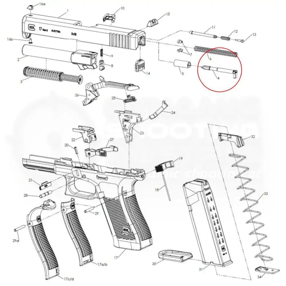 Glock Schlagbolzen auf der Explosionszeichnung der Glock Gen 5