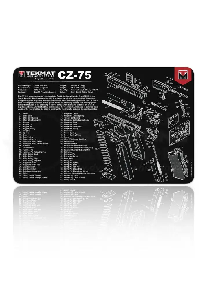 Reinigungsunterlage mit CZ75 Pistole und Explosionszeichnung von TekMat